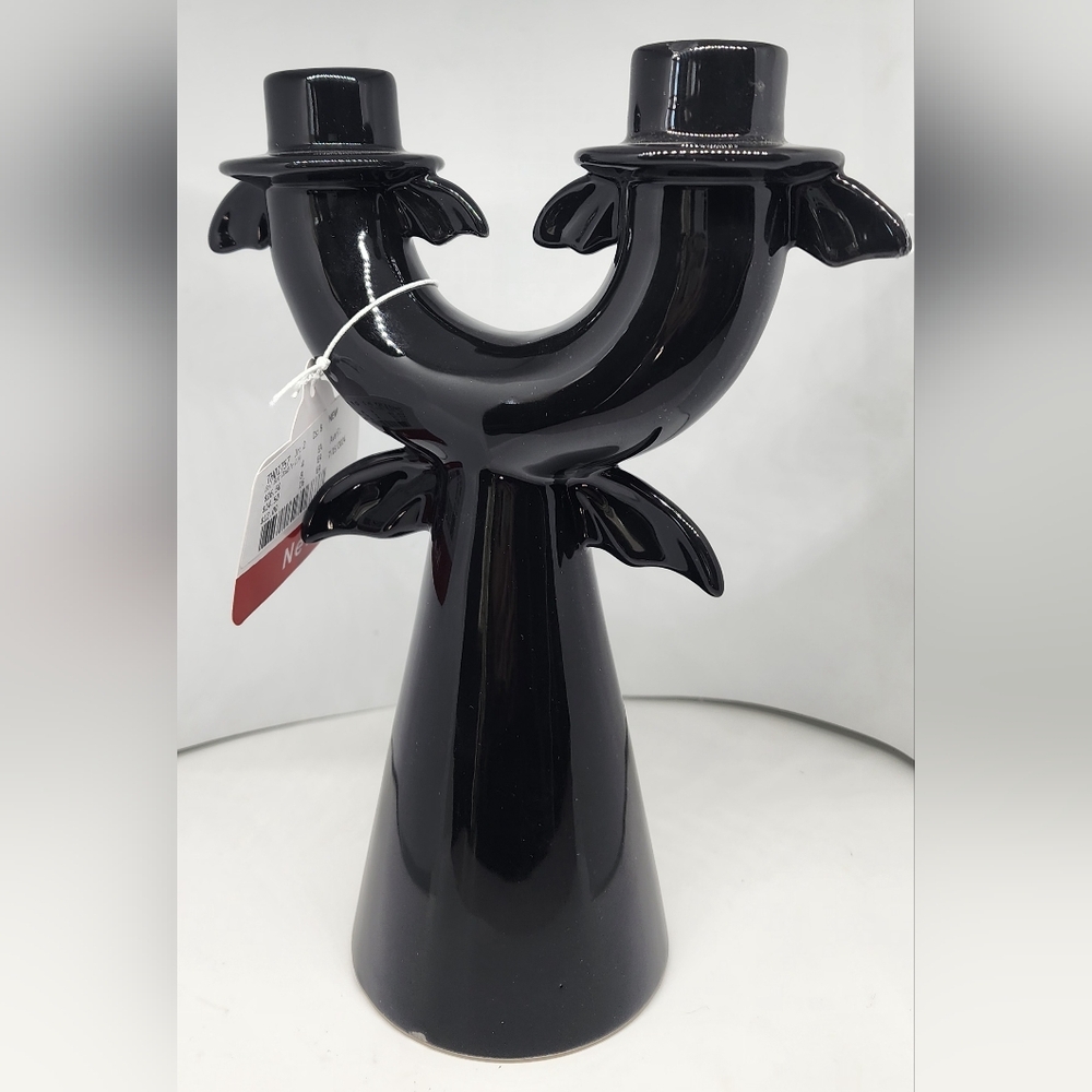 Doi Bat Wings Double Candlestick Holder Black 9 In